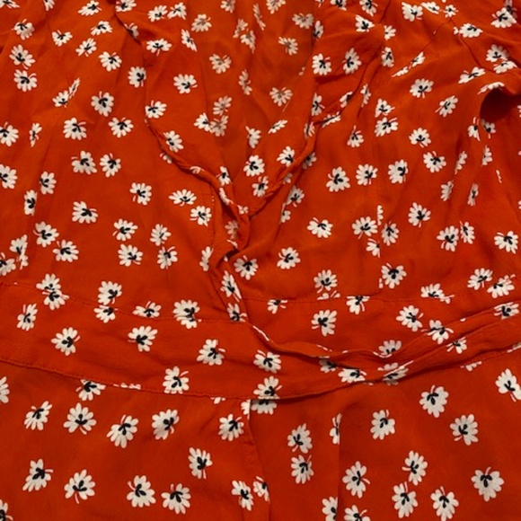 Ganni Floral Crepe Long Sleeve Wrap Red Ruffle Neckline Size EU 36 / US 4 - Picture 4 of 8